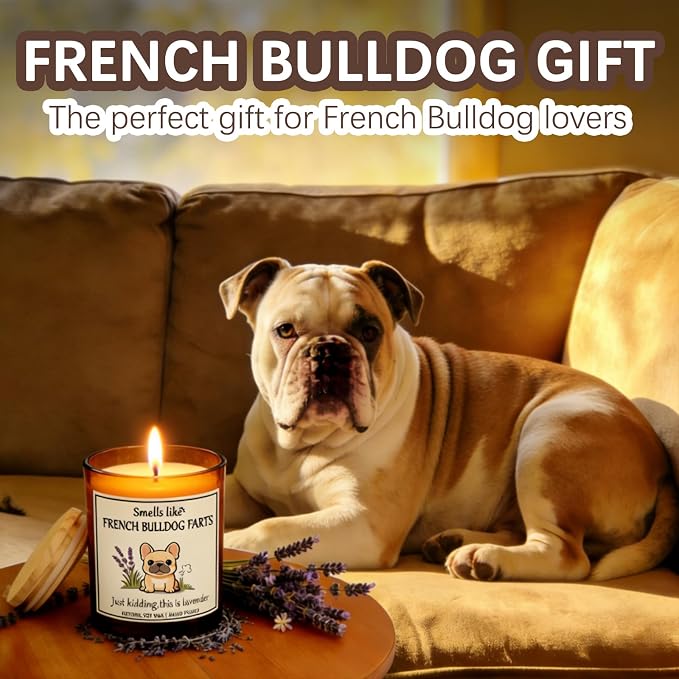 France Bulldog Gifts for Women - Dog Mom Candle Decor Bulldog Farts Candle Themed Gifts for Women for Pet Lovers Crafted by Natural Soy Wax Lavender Scented Candle ecoration for Christmas Birthday