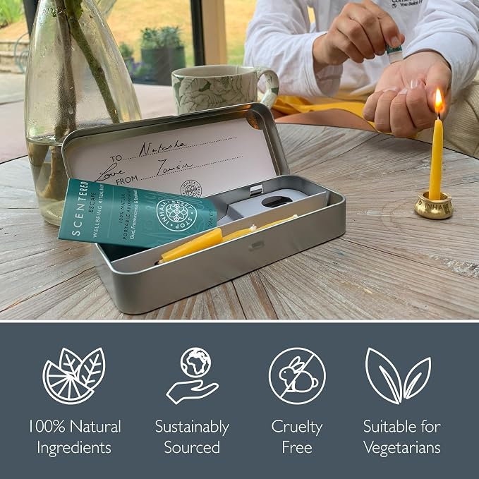 Scentered Yoga Meditation Kit - Aromatherapy Balm & Natural Beeswax Candles Set for Mindfulness - 12x Beeswax Candles with Brass Holder & Essential Oil Balm - Self-Care Gifts for Women