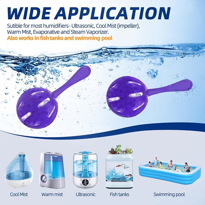 Top-Fill Humidifier Cleaner Ball, Tank Cleaning Cartridge, Purifies Water and Eliminates Mineral Build-up, 12 Pack, Purple