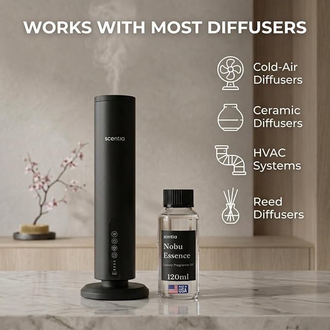 Scentia Nobu Essence Diffuser Oil Refill – Hotel Fragrance Oil Inspired by Nobu Hotel – 120 mL – Jasmine, Lily & Sandalwood Long-Lasting Scent for Ultrasonic & Waterless Diffusers, Made in USA