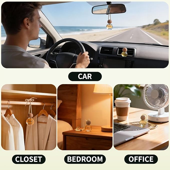 Car Air Freshener Hanging 2 Pack, Woody Citrus Scent Essential Oil Diffuser Long Lasting Up to 150 Days, Cute Car Accessories with 2 Vent Clip for Women Men Gift, Odor Eliminator