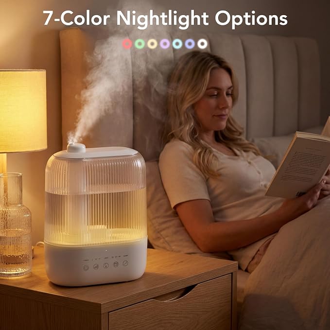 Electactic 3L Top Fill Humidifier, Essential Oil Diffuser & Cool Mist Humidifiers, Smart Humidity Control, Quiet Ultrasonic, 360° Nozzle, 7-Color Light for Bedroom, Home Office