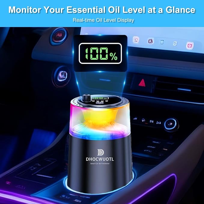 Smart Car Air Freshener with RGB Ambient Light & Starry Ceiling, Car Diffuser with Smart Spray Modes 4 Settings, 1600 Sprays USB-C Rechargeable, Auto On/Off, Built-in Battery, 3 Scents Refills (Black)
