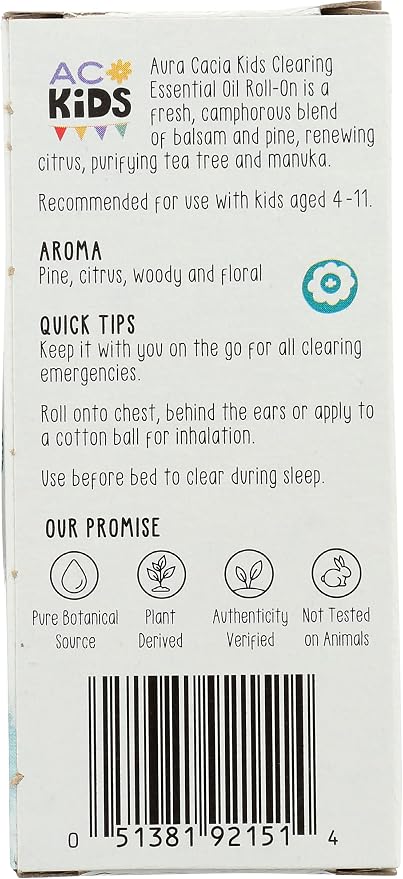 Aura Cacia, Aromatherapy Roll On Kids Clearing, 0.31 Fl Oz