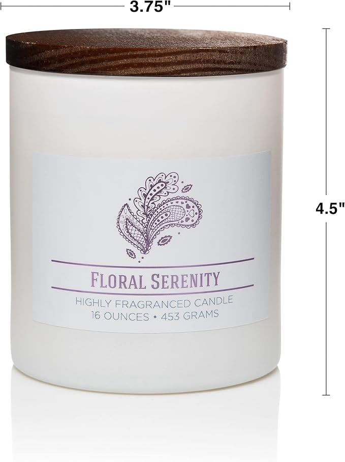 Carolina Floral Serenity Scented Candle, 16 oz Wellness Relaxing Aromatherapy Candle, 2 Wick White Jar Soy Blend Wax, Candles for Home, 60H Burn - Made in The USA