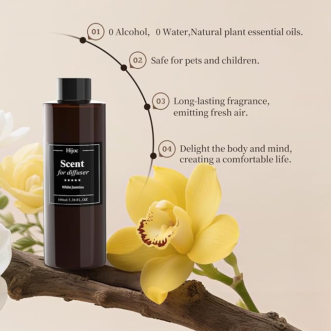 White Jasmine Essential Oil for Aroma Diffuser,Luxury Hotel Scent Refill for Waterless Diffusers,Reed Diffuser,Long-Lasting Fragrance Oils,500ml(16.9fl oz)
