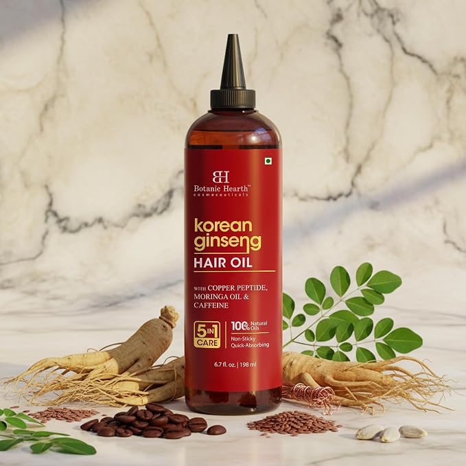Botanic Hearth 100% Pure Korean Ginseng Oil For Hair Growth & Hair Treatment Oils 6.7 Fl Oz | Infused with coconut Oil | Hair Oil Repairs Dry Damaged Hair, Strengthening, Healthier | All Hair Types