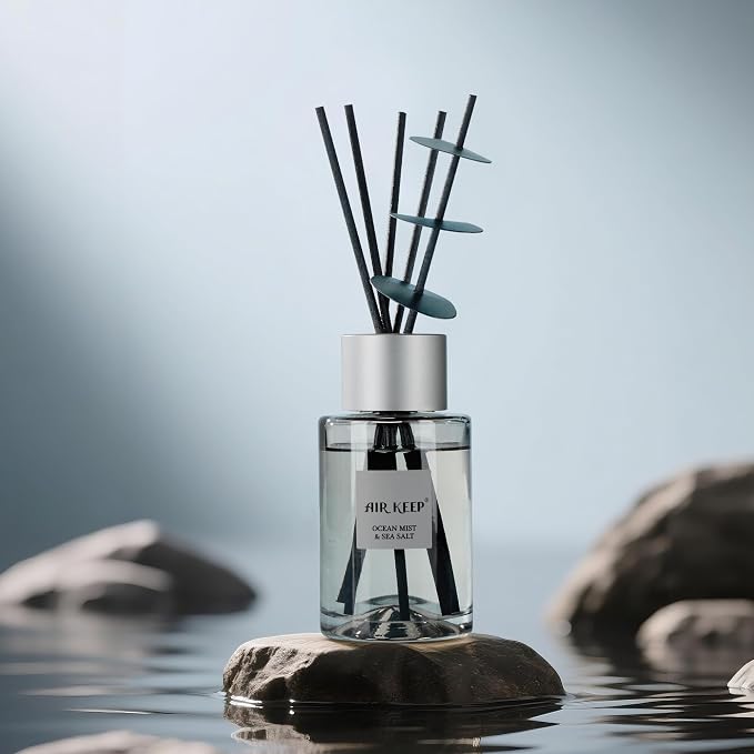 Airkeep Reed Diffuser/Grey Reed Diffuser Set/6.7 oz(200ml)/Ocean Mist&Sea Salt Oil Diffuser & Reed Diffuser Sticks/Home Decor & Office Decor, Fragrance and Gifts