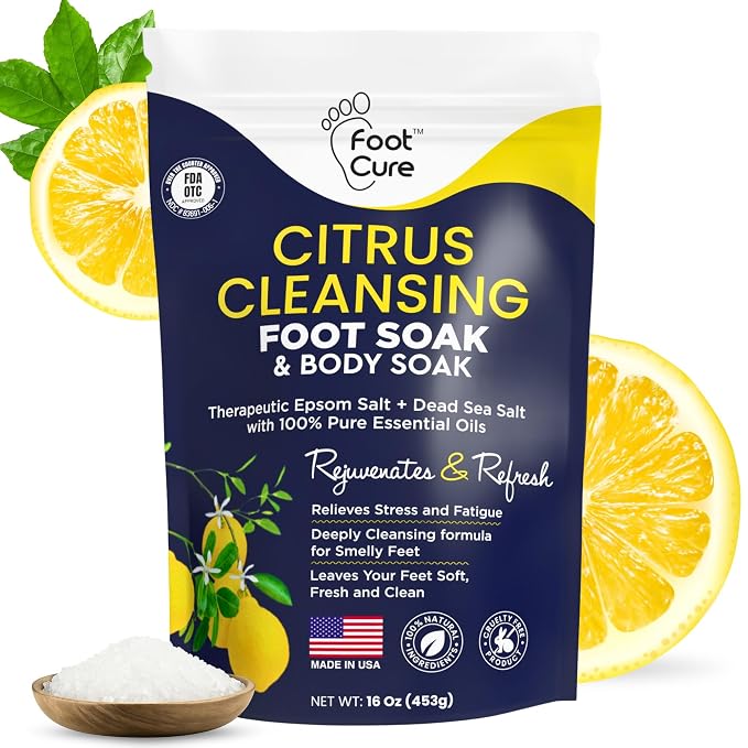FOOT CURE Citrus Detox Foot Soak With Epsom Salts for Foot Callus, Immune Boost, Damaged Toenail, Athletes Foot, Pedicure and Soothes Tired Aching Feet - 16 oz (Pack of 2)
