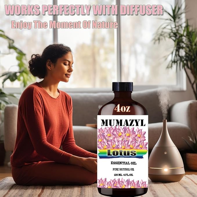 Lotus Essential Oil, Lotus Oil 4 Fl Oz 120ML for Diffuser Humidifier Yoga Cleaning DIY Candle Soap Making MUMAZYL Essential Oils