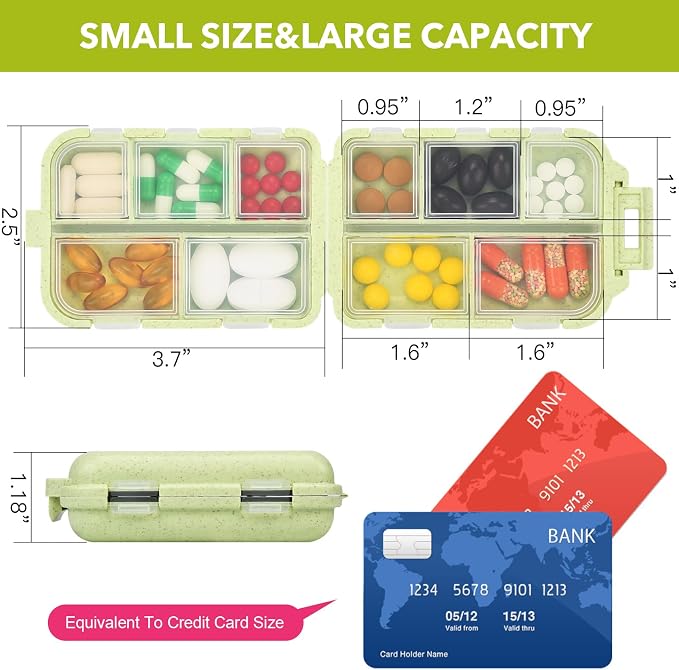 Travel Medicine Kit with 189 Labels, Pill Cases Organizers 7 Day Compact Pill Organizer Mini Pill Case Pill Storage Organizer (Yellow, 1 Pack)