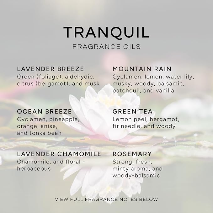Eternal Essence Oils Tranquil Set of 6 Premium Fragrance Oils - Includes Lavender Breeze, Mountain Rain, Ocean Breeze, Lavender Chamomile, Green Tea, and Rosemary Scented Oils - 10ML