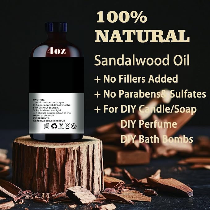 Sandalwood Essential Oil, Sandalwood Oil for Meditation, Yoga, Diffuser, Massage, Skin Care, DIY Soap, Candle, Gift Ready, Sandalwood Fragrance Oil - MLYNKL Essential Oils (4.33 fl oz / 130ml)