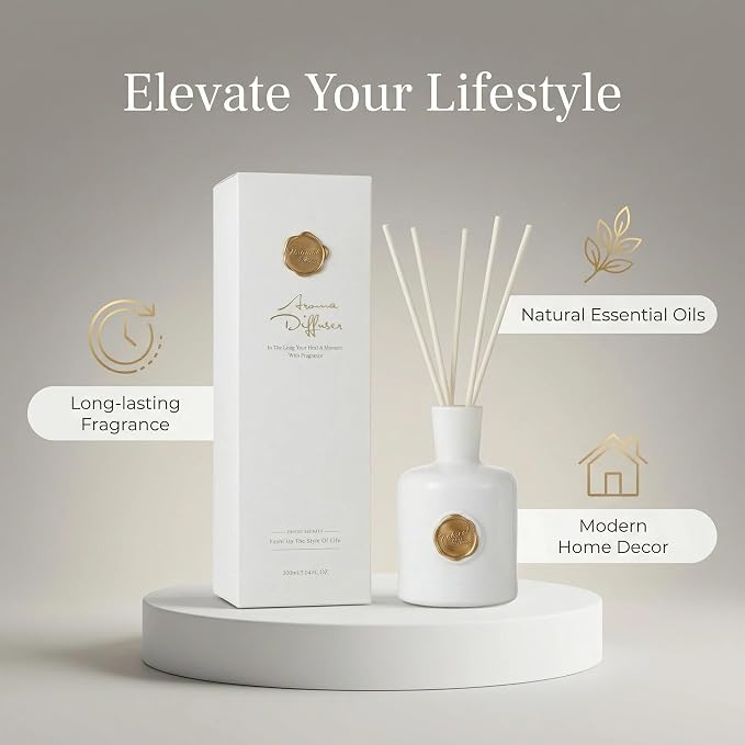 Reed Diffuser Set-White Musk-Strong Scent,Long-Lasting Evaporation with Natural Reed Sticks & Essential Oils, Elegant Fragrance for Bathroom Bedroom OfficeDecor Air Fresh-Ideal Gift