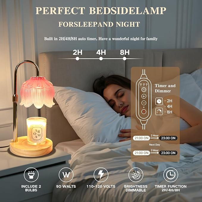 GEEZO Fragrance Candle Warmer Lamp，Electric Candle Warmer with Timer & Dimmer，Mom Christmas Birthday Gifts for Women, House Warming Gifts New Home Bedroom Decor