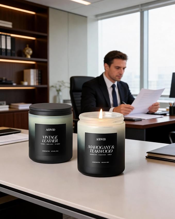 AOOVOO Scented Candles Set - 4 Pack Men Candles for Home Scented, 28 oz Soy Wax, 200 Hour Long Lasting Candle, Soy Candle Gifts Set for Men, Birthday, Valentine, Christmas, Anniversary Present