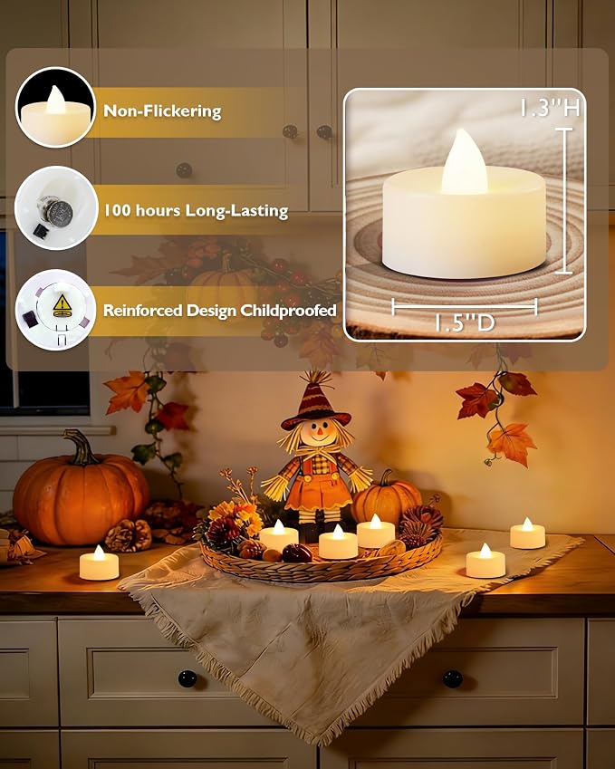 Amagic 12/24/50/100/150 Pack Battery Operated Tea Lights Candles, Fake Tealights Candles, Flameless LED Tea Lights for Halloween, Wedding, Votive, Festival, Table Decor(12 Pack, Warm White)