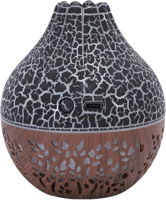 Cryfokt Essential Oil Diffuser, Auto Shut Off 7 Color LED Lights Aromatherapy Diffuser, USB Humidifier with Quiet Operation for Home Office Bedroom Yoga (Black Crack Dark Wood Grain)