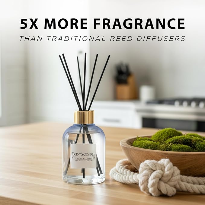 ScentSationals Water-Based Reed Diffuser - Deep Water & Cedarwood - 5 FL OZ Aromatherapy Reed Diffuser