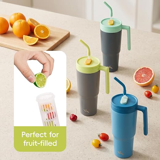 Konokyo 12 Pack 40 Oz Tumblers with Handle and Straw, Bulk Vacuum Insulated Stainless Steel Travel Mugs with Lids for Office, Events and Group Orders Grey