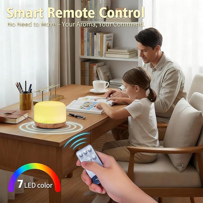 500ml Essential Oil Diffuser with Remote Control, Premium Ultrasonic Aromatherapy Diffusers Scent Humidifier Vaporizer Auto-Off Timer for Large Room Home, Yellow (Light Woodgrain)