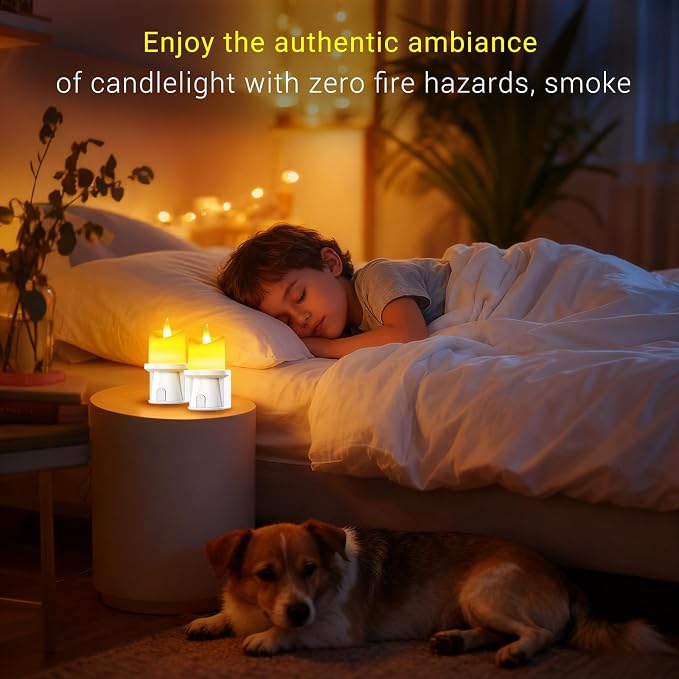 Flameless Candles Night Light with Flickering Flame, Battery Operated LED Night Light, Magnetic Attachment for Easy Placement, Realistic Candlelight for Home, Bathroom, Window Decor (White, 1 Pack)