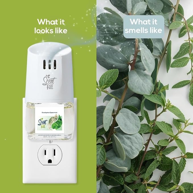 Scent Fill Eucalyptus Spearmint Plug in Air Freshener, Scented Oil Refills, 2 Refills + Diffuser