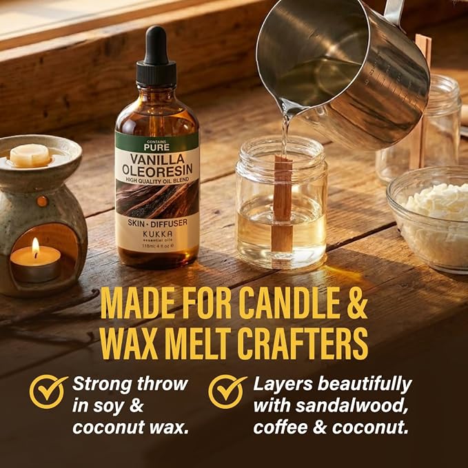 100% Pure Vanilla Oil - 4 Fl Oz Vanilla Essential Oil for Hair, Skin, Diffuser, Aromatherapy & DIY Soap Making Scent