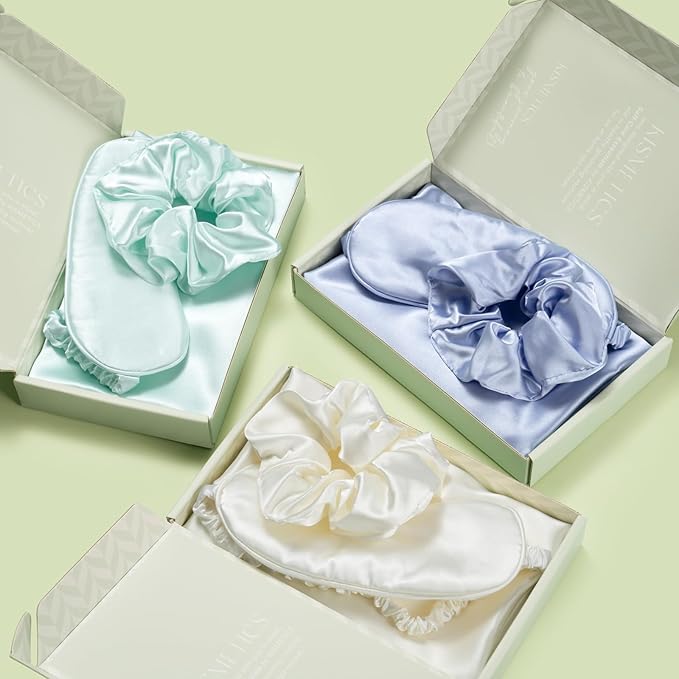 Vegan Silk Sleep Set – Satin Pillowcase, Eye Mask & Large Scrunchie for Hair and Skin – Frizz Free Beauty Sleep & Self Care Night Routine – Purple
