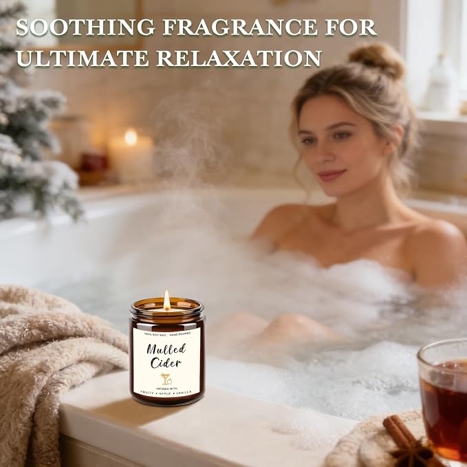 4 Pack Candles for Home Scented, 28oz Soy Candle Set, Scented Candles with Apple Cinnamon, Fir Balsam, Mulled Cider, Sandalwood – Holiday Candle Gifts for Women, Mothers, Galentines Day & Cozy Nights