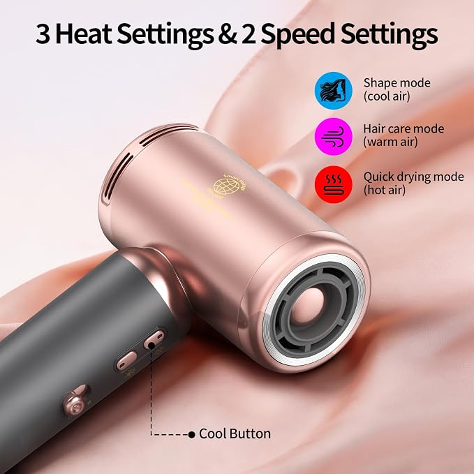Dual Voltage(100~250V) Travel Mini Hair Dryer with European Plug Adapter for International Travel, 110,000 RPM High-Speed Portable Hair Dryer with Concentrator Nozzles