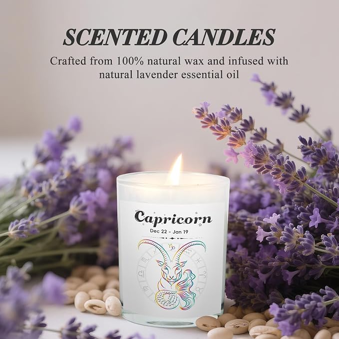 Capricorn Gifts for Women, Zodiac Capricorn Candle with Healing Crystals,Capricorn Birthday Gifts for Women, Mom, Sister, Friends, Meditation, Yoga, Relaxation (7oz)