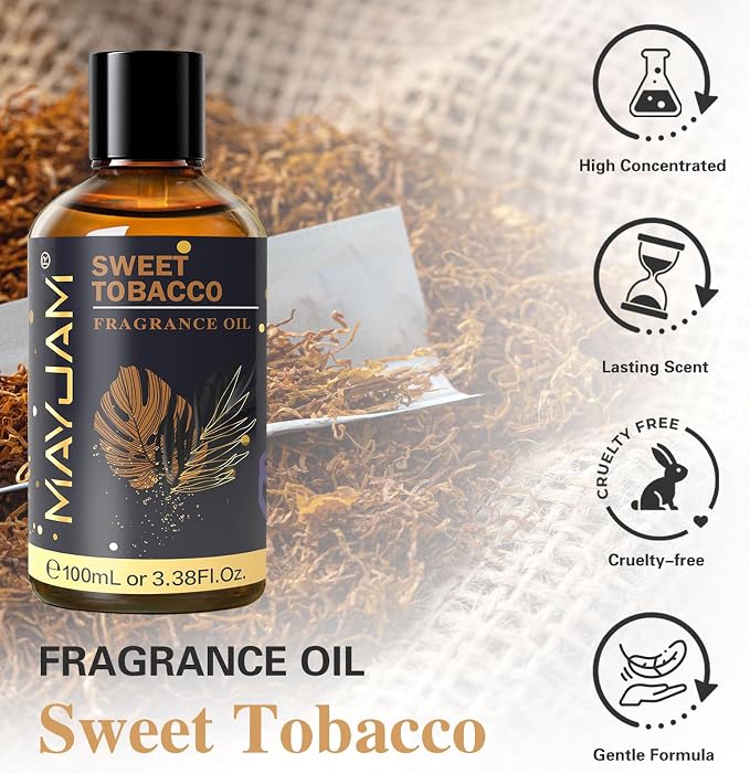 MAYJAM 100ML/3.38FL.OZ Sweet Tobacco Fragrance Oils with Glass Dropper, Essential Oils for Diffusers for Home, Long Lasting Scented Oils for Diffusers Soap Candle Making