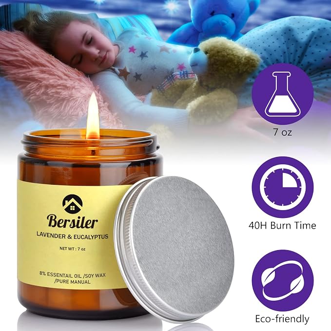 Lavender Eucalyptus and Vanilla Cream Candle, Scented Candle Aromatherapy Candle, Stress Relief and Relax Candles Gift for Women