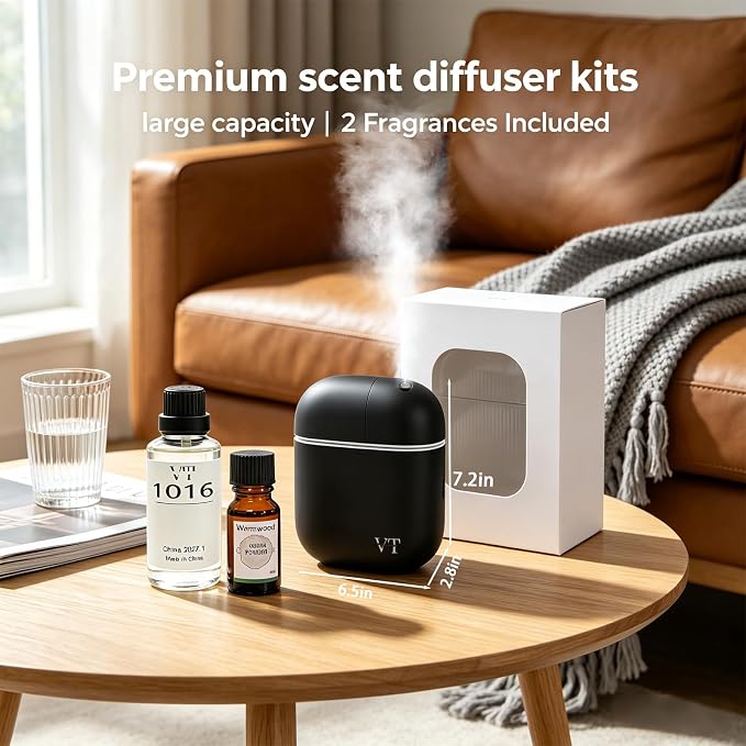 Waterless Essential Oil Diffuser (2 Fragrances Included) 3000 Sq.Ft,Home Hotel Office Use,Cold Air Scent Machine, Bluetooth App Control,LED Light,Wall-Mounted Aroma Diffuser