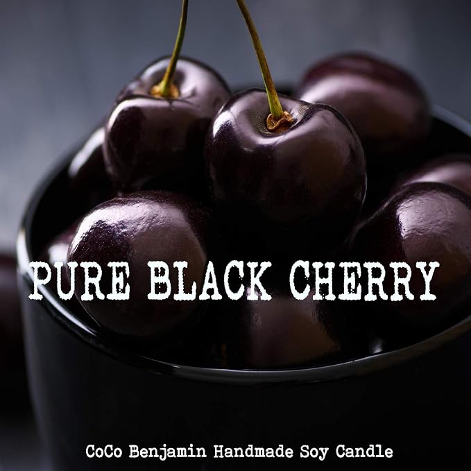 100% Natural Soy Wax Candle by CoCo Benjamin - Highly Scented & Hand-Poured Luxury Candle (Juicy Black Cherry & Clove)- Clean Burning Cotton Wick
