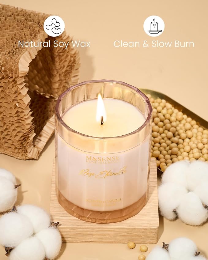 M&SENSE Rose Scented Candles for Home, 10.6oz Natural Soy Wax 60 Hours | Slow Burn, Clean Non Toxic, Floral Scent Aromatherapy Candle for Relaxing Stress Relief, Romantic Gift for Girlfriend