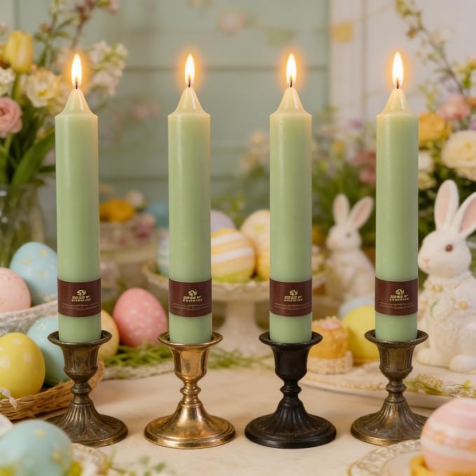 Green Taper Candles 9 inch - 4 Pack Fat Candle Taper Candles Dripless, Smokeless, Unscented Tall Candlesticks - Perfect for Home Decor, Weddings, and Special Occasions