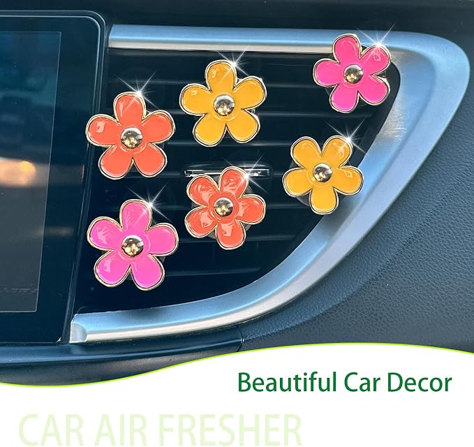 ORIESSE 6pcs Flower Air Freshener Vent Clips,Pink Yellow Orange Daisy Car Decor Accessories for Women,3.3cm/3cm Girly Refillable Diffuser