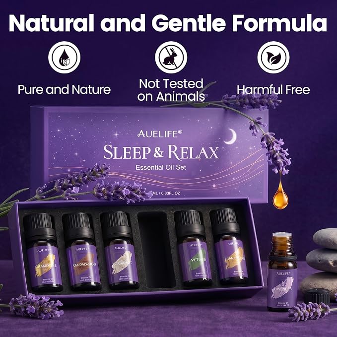 Essential Oils for Diffuser for Home, Sleep Essential Oil Set for Relaxation, Humidifiers, Candle & Soap Making, Relax Diffuser Oils Gift Set for Mom & Dad with Lavender, Sandalwood, Chamomile & More
