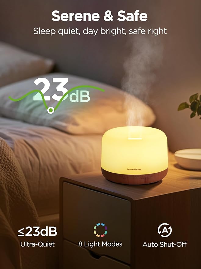 InnoGear Aromatherapy Diffuser & 10 Essential Oils Set, 500ml Essential Oil Diffuser with Remote Control Mother's Gift Ultrasonic Cool Mist Scent Humidifier Vaporizer Auto-Off Timer for Home, Yellow