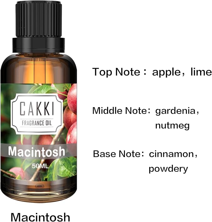 Essential Oils for Diffusers for Home, Scent-Macintosh, Single Large Size 50ml, CAKKI Fragrance Oils, for Candle Making, for Soap Making, Diffuser Oil Scents