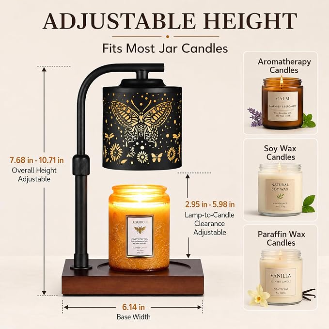 mocosa Candle Warmer Lamp with Adjustable Height Dimmable for New Home Decor Electric Candle Warmer for Jar Candles Birthday Gifts for Women Mom(Butterfly)