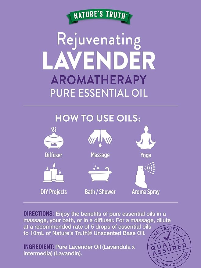 Nature's Truth Lavender Essential Oil | Pure Plant Based | for Diffuser and Aromatherapy | Non-GMO & Gluten Free