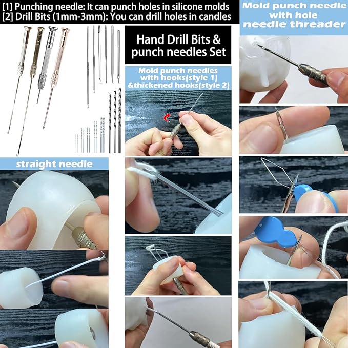 41PCS Mold Punch Wicking Needle Tools Inserting Tool for Candle Making Adjustable Punch Needle Long Silicone Mold Hook Needle Drill Candle Wick Hole Drill Steel Sticks to Make Holes in Candles Soap