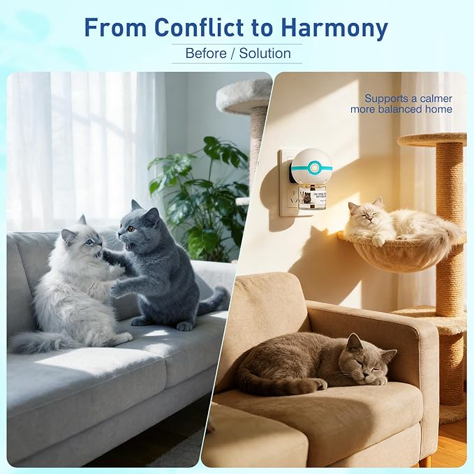 SHIORI TrinityCalm Cat Calming Diffuser Kit, Advanced 3-in-1 Pheromone & L-Theanine System for Multi-Cat Stress, Spraying, Fighting & Hiding, 60-Day Starter Kit