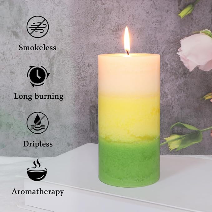 Pillar Candles, Freesia Scented Candles 70+Hour Long Lasting Burn Time, 3 X 6 Inches Candles for Wedding Home Décor, Set of 3