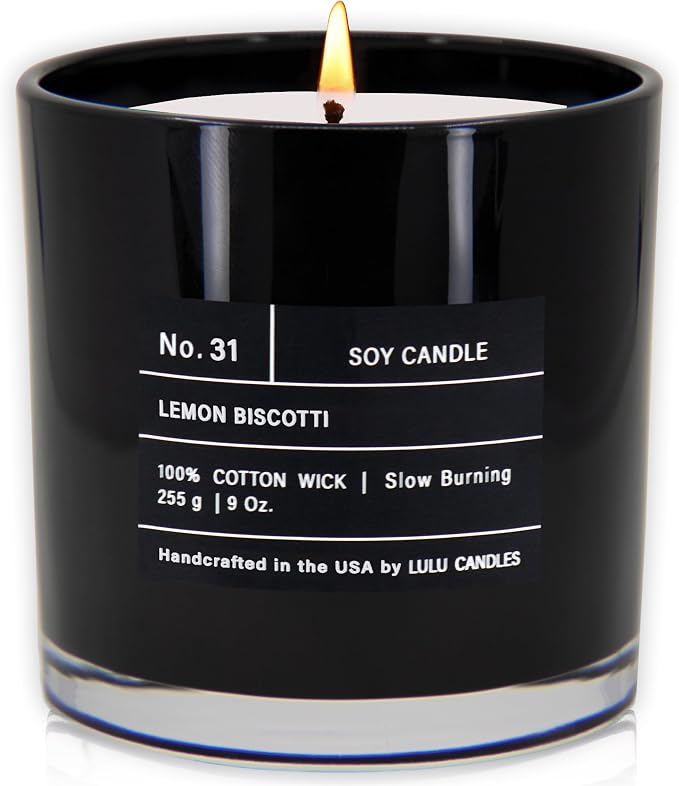 Lulu Candles | Lemon Biscotti | Highly Scented Candles for Home | Soy Blend Jar Candle with 100% Cotton Wick | Slow Burning (9 Oz.)