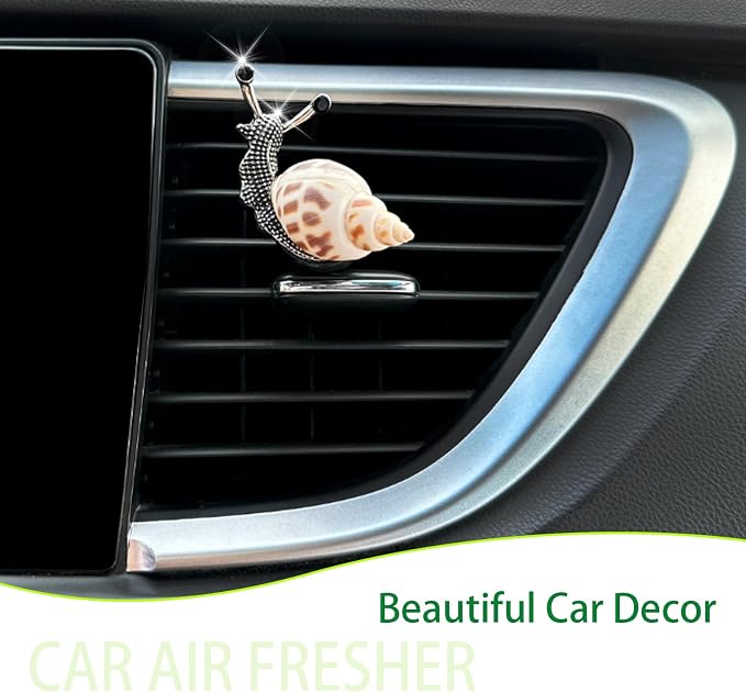 ORIESSE Snail Air Vent Clip Natural Conch Shell Made Car Air Freshener Outlet Clip Cute Animal Car Accessories for Women Refillable Car Diffusers Clips (White Yellow)