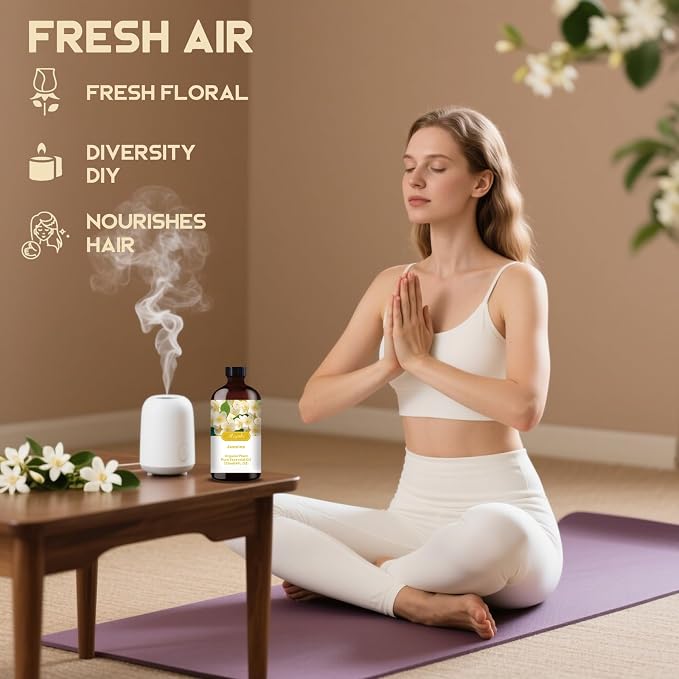 Jasmine Essential Oil, Jasmine Oil for Romance, Diffuser, Humidifier, Massage, DIY Candle, Soap, Skin Care, Yoga, Gift Ready,Jasmine Fragrance Oil - Essential Oils MLYNKL (4.33 fl oz / 130ml)